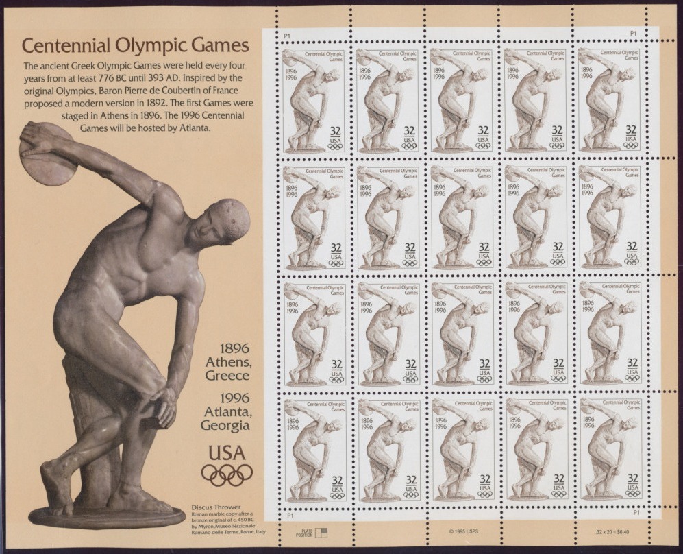 1996 US - Sc3087 32¢ Olympics Centennial Pane (20) MNH